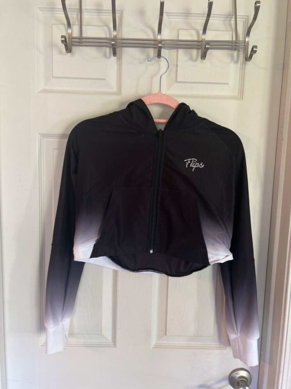 Flips Gymnastics Team Rhinestone Embellished Ombre Cropped Hoodie Warm Up Jacket - Picture 12 of 12